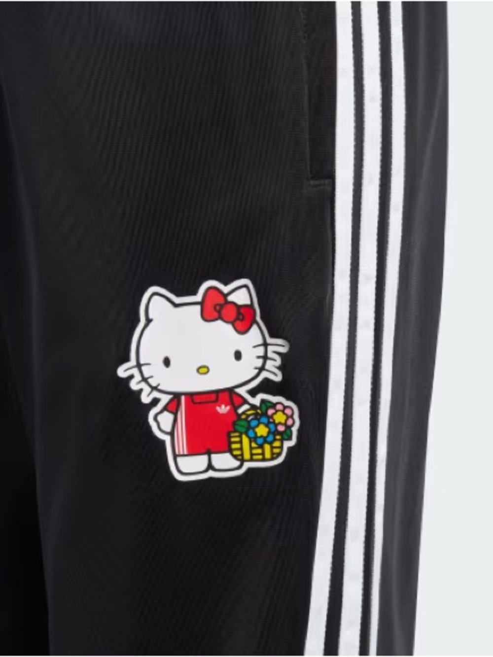 adidas Kids Black Joggers with White Stripes and Hello Kitty Patch